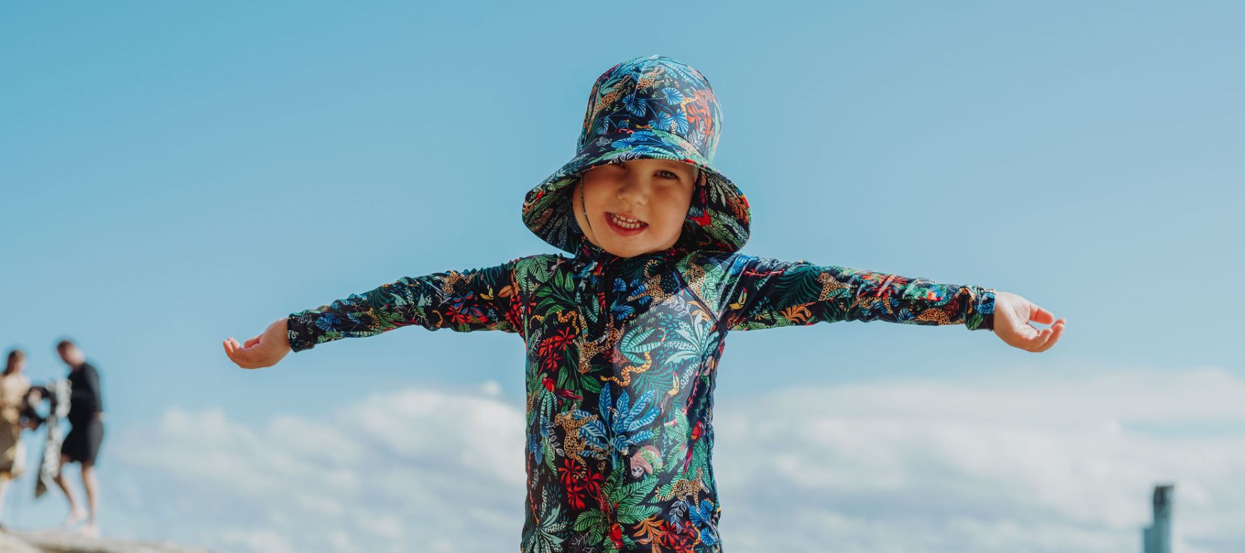 boy wearing sun smart ocean tales swimwear