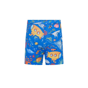 boys swim trunk with yellow submarine print