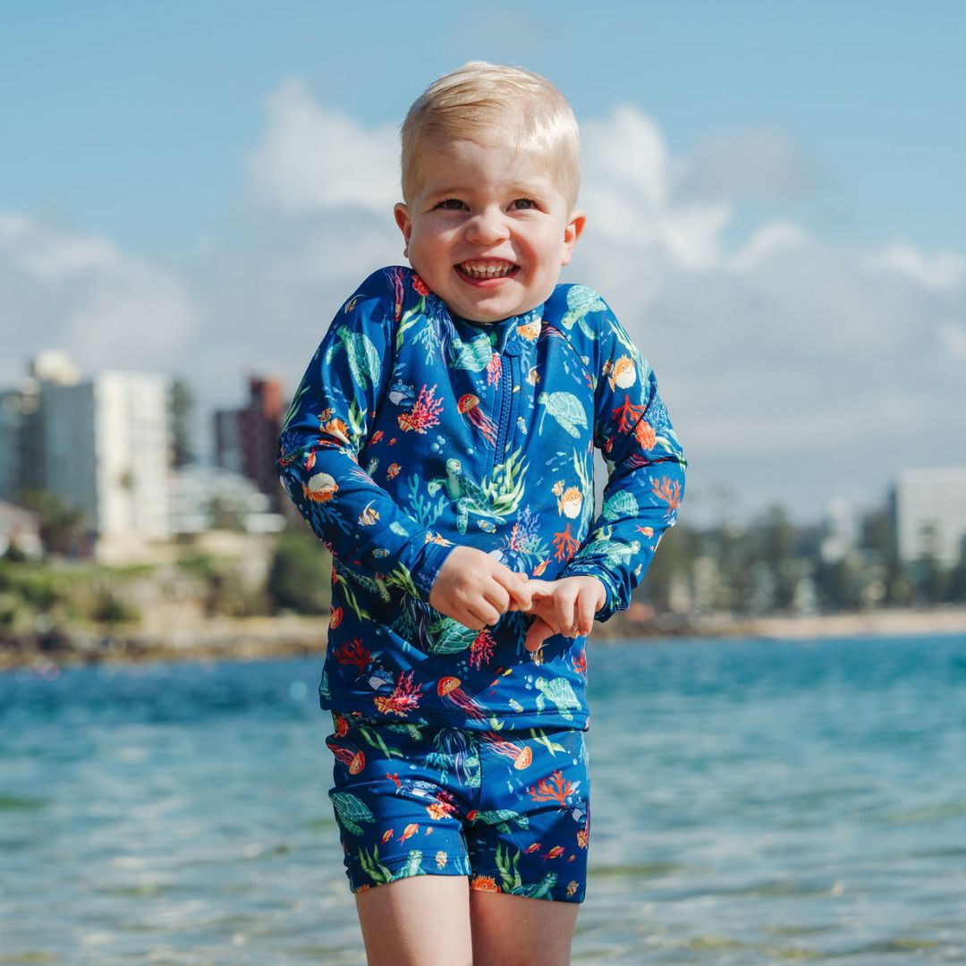 The Finn Rashie - Turtle Reef - Navy | Boys Swimwear - OCEANTALES