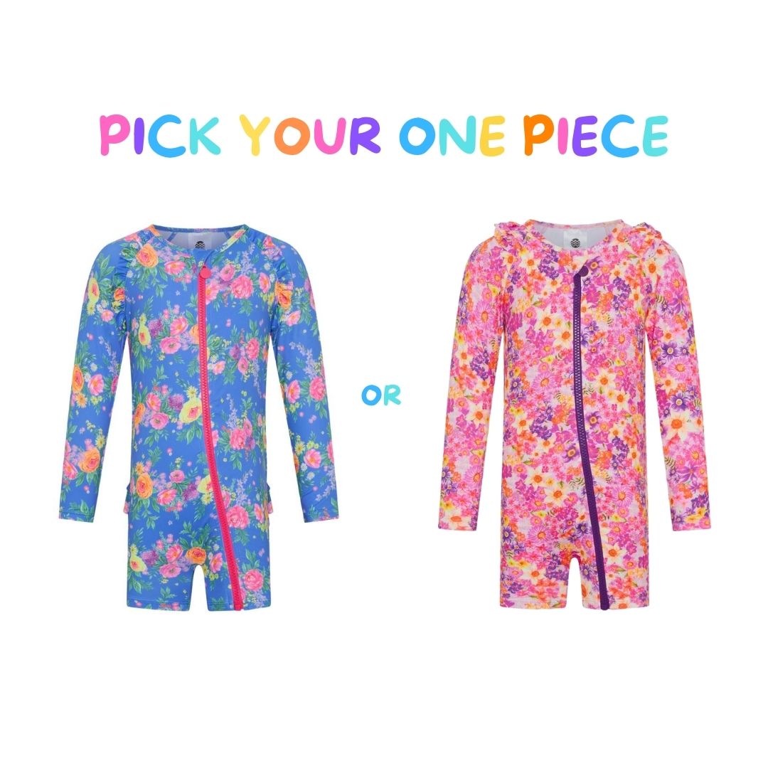 Girls one piece + hat bundle - sizes 1-3