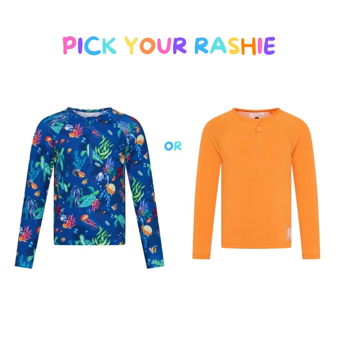 Boys rashie + bottom + hat bundle  - sizes 3-6